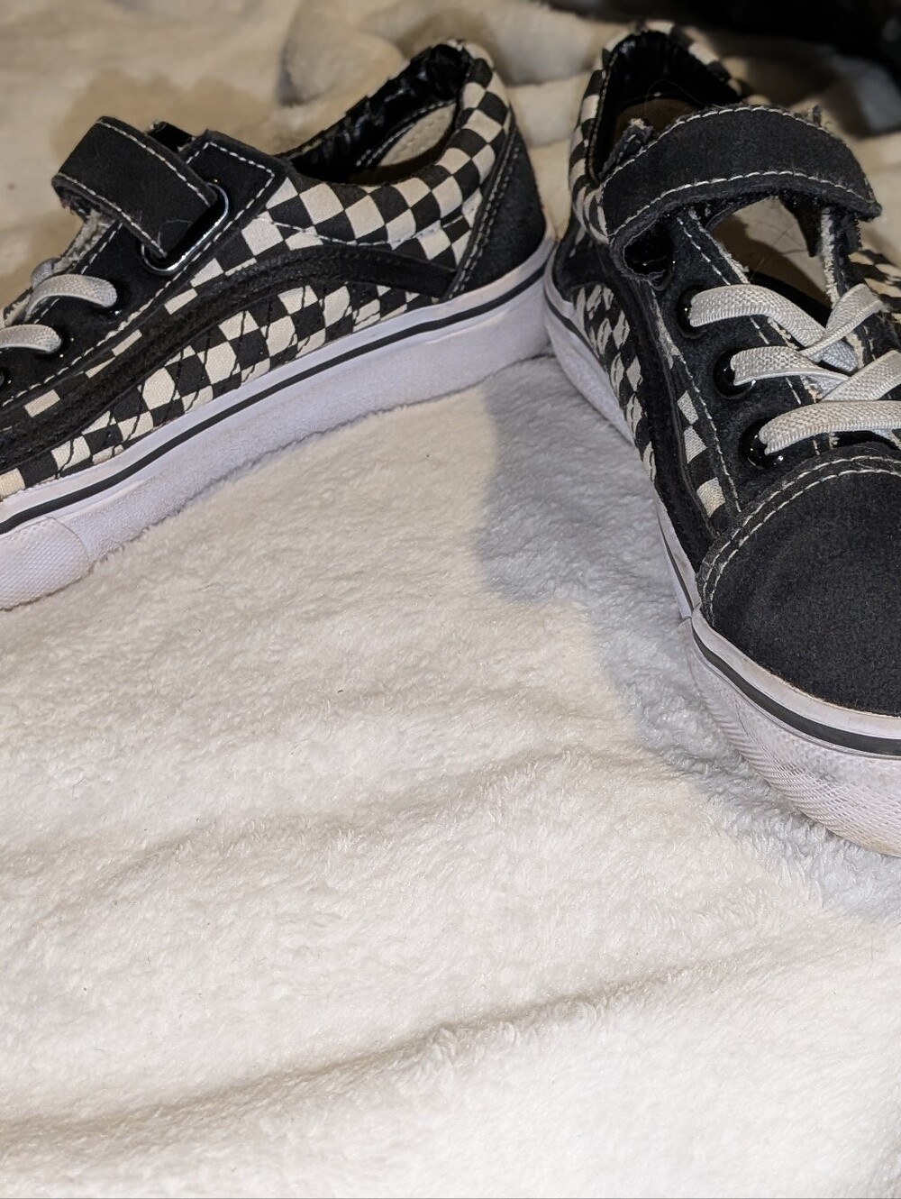 Kids Black & White Checkerboard Sneakers - Casual Lace & Hook Closure